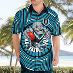 Port Adelaide Football Club Hawaiian Shirt Indigenous Monochrome Dot Art Mascot Style