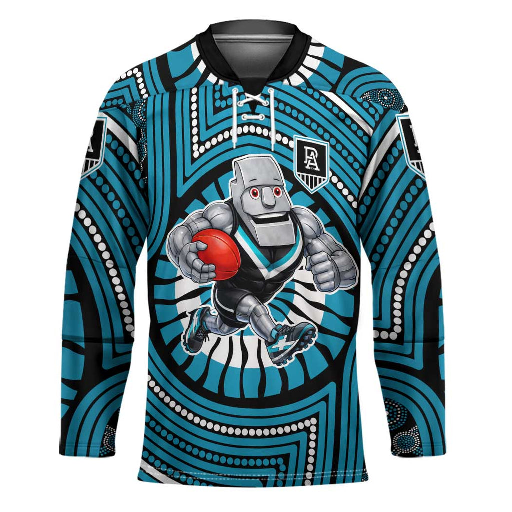 Port Adelaide Football Club Hockey Jersey Indigenous Monochrome Dot Art Mascot Style
