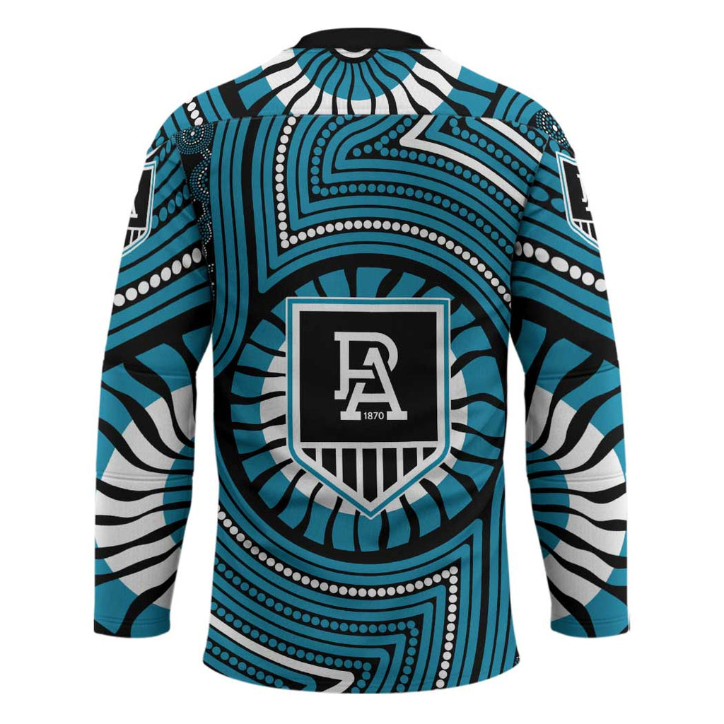 Port Adelaide Football Club Hockey Jersey Indigenous Monochrome Dot Art Mascot Style