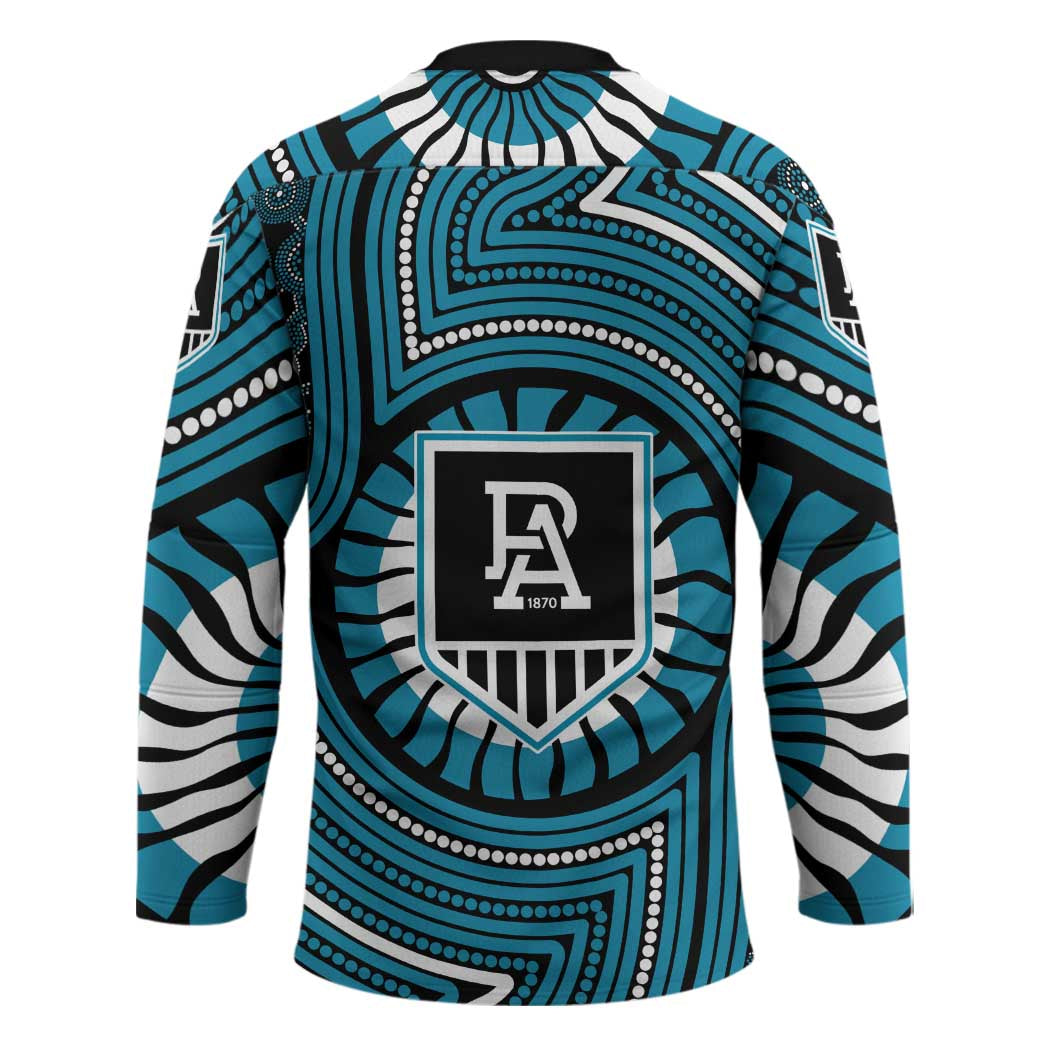 Port Adelaide Football Club Hockey Jersey Indigenous Monochrome Dot Art Mascot Style