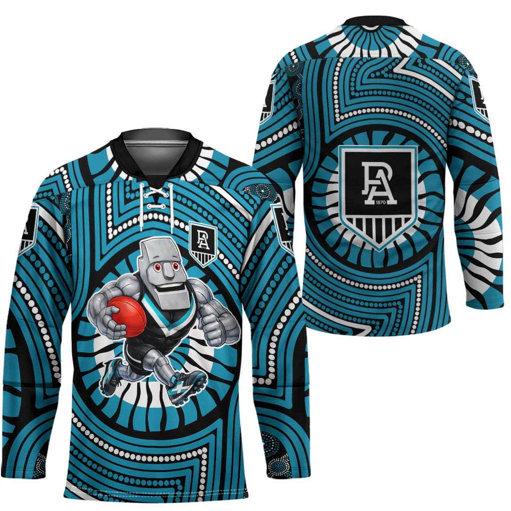 Port Adelaide Football Club Hockey Jersey Indigenous Monochrome Dot Art Mascot Style