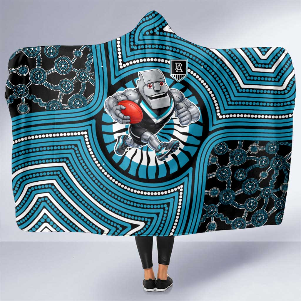 Port Adelaide Football Club Hooded Blanket Indigenous Monochrome Dot Art Mascot Style