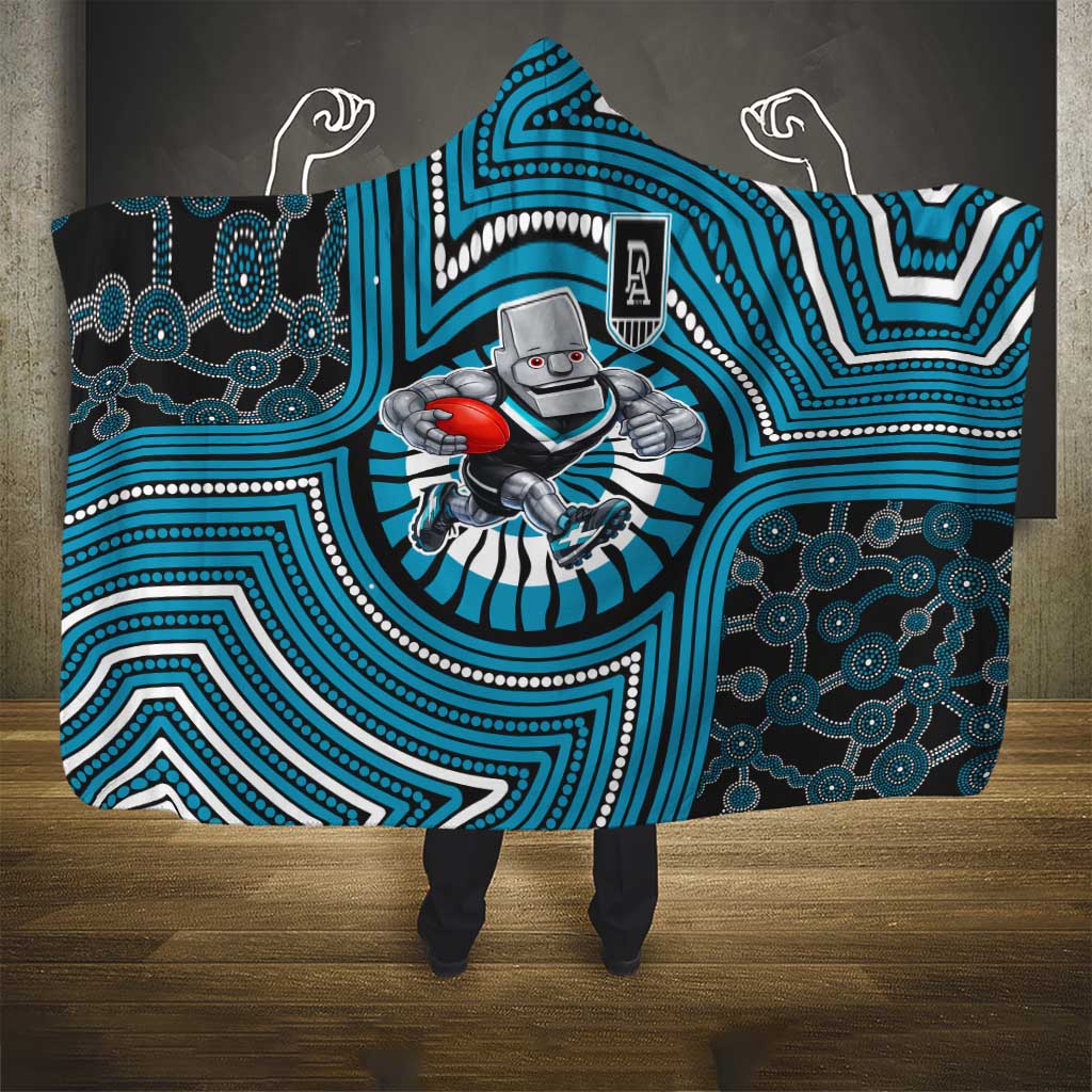 Port Adelaide Football Club Hooded Blanket Indigenous Monochrome Dot Art Mascot Style