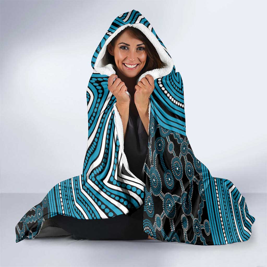 Port Adelaide Football Club Hooded Blanket Indigenous Monochrome Dot Art Mascot Style