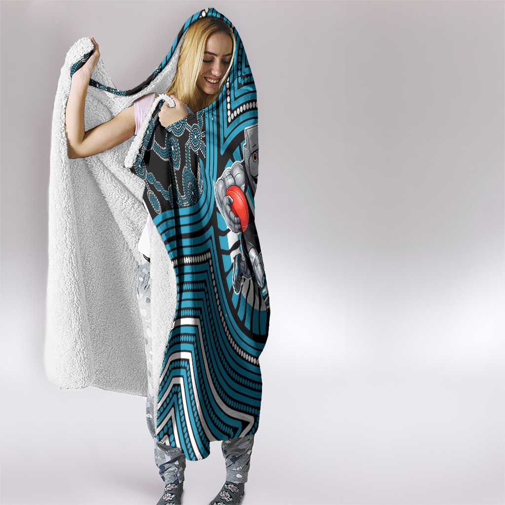 Port Adelaide Football Club Hooded Blanket Indigenous Monochrome Dot Art Mascot Style