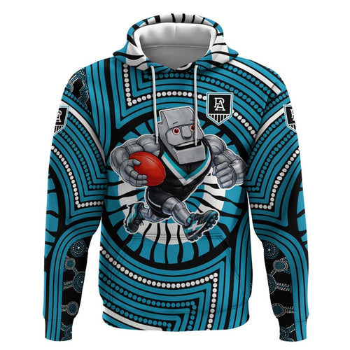 Port Adelaide Football Club Hoodie Indigenous Monochrome Dot Art Mascot Style