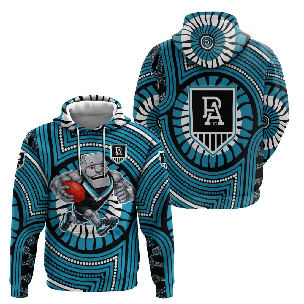 Port Adelaide Football Club Hoodie Indigenous Monochrome Dot Art Mascot Style