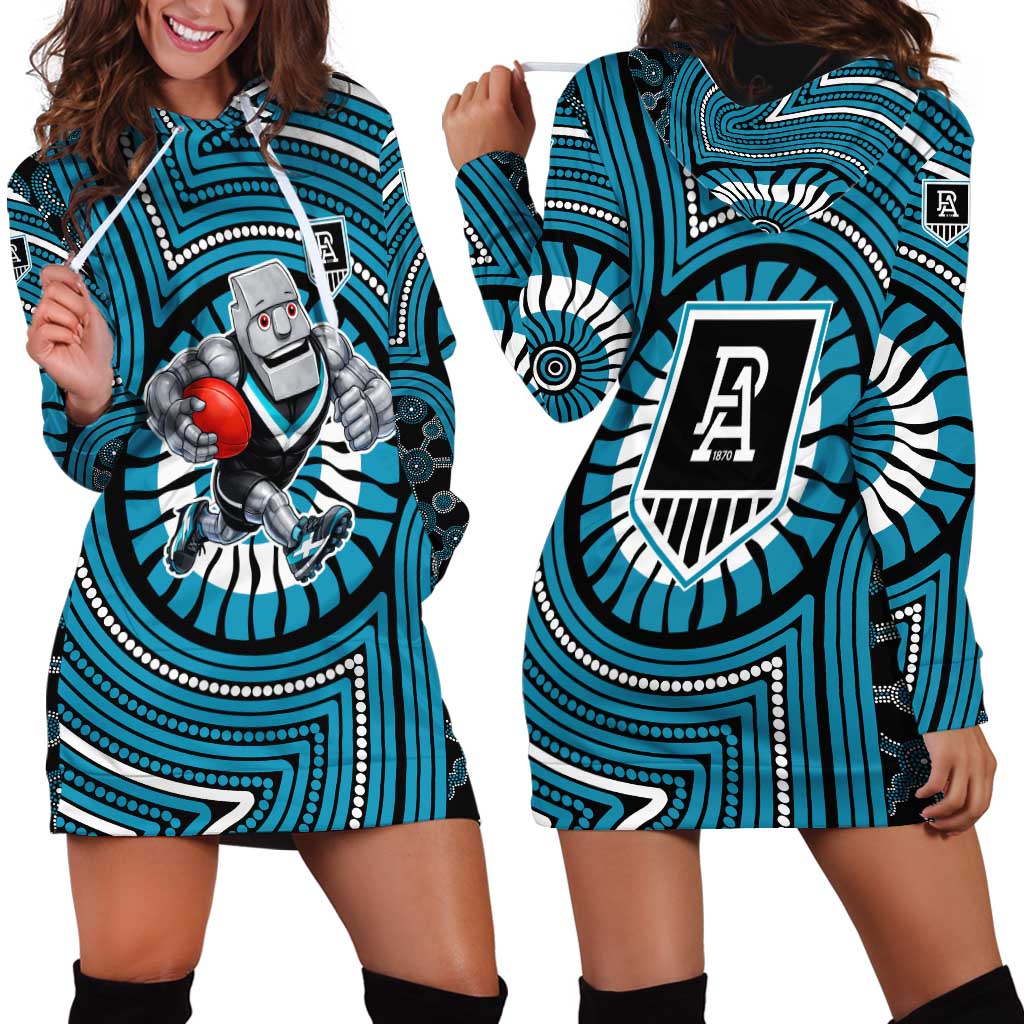 Port Adelaide Football Club Hoodie Dress Indigenous Monochrome Dot Art Mascot Style