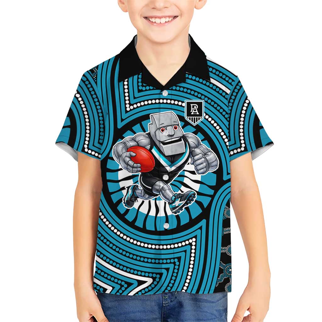 Port Adelaide Football Club Kid Hawaiian Shirt Indigenous Monochrome Dot Art Mascot Style