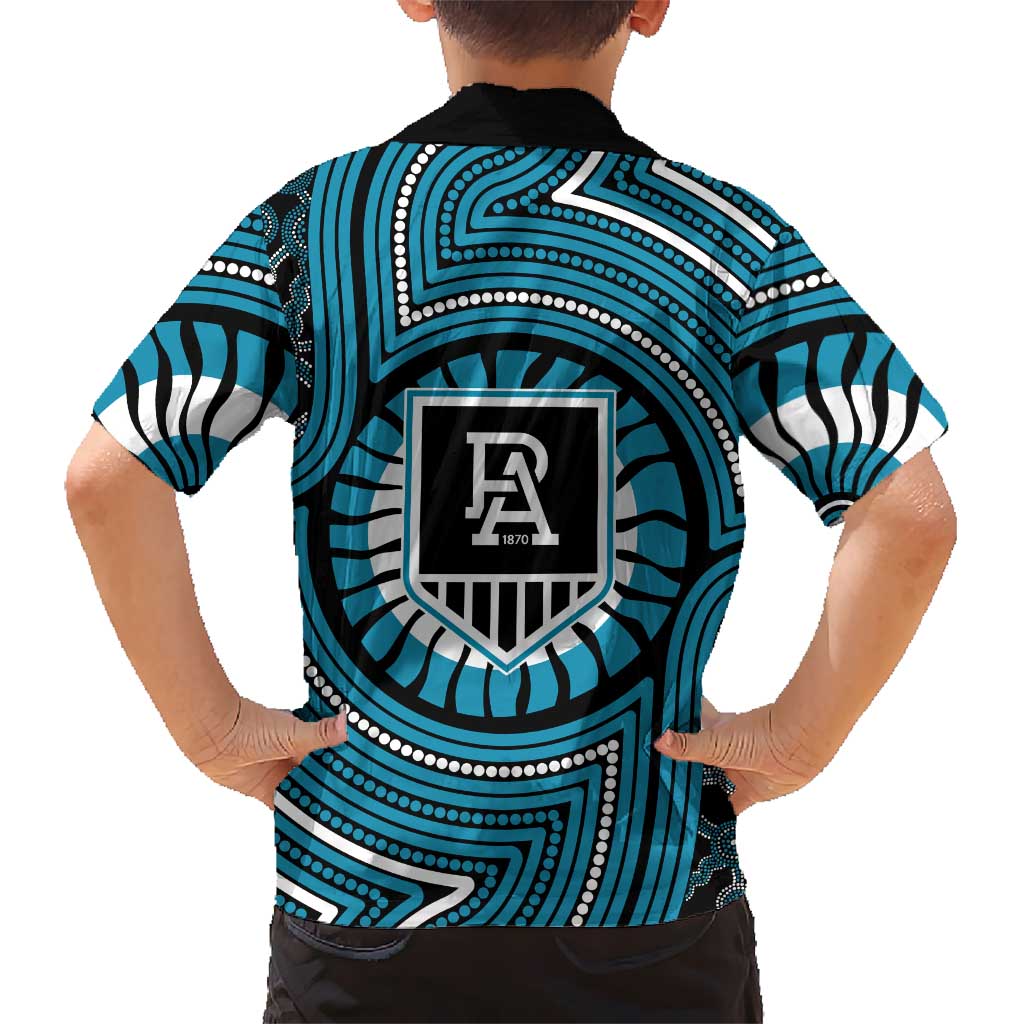 Port Adelaide Football Club Kid Hawaiian Shirt Indigenous Monochrome Dot Art Mascot Style