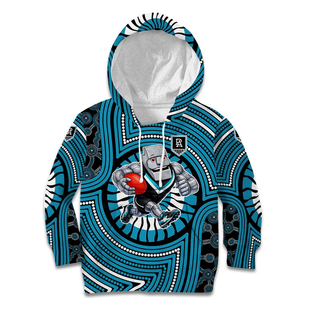 Port Adelaide Football Club Kid Hoodie Indigenous Monochrome Dot Art Mascot Style