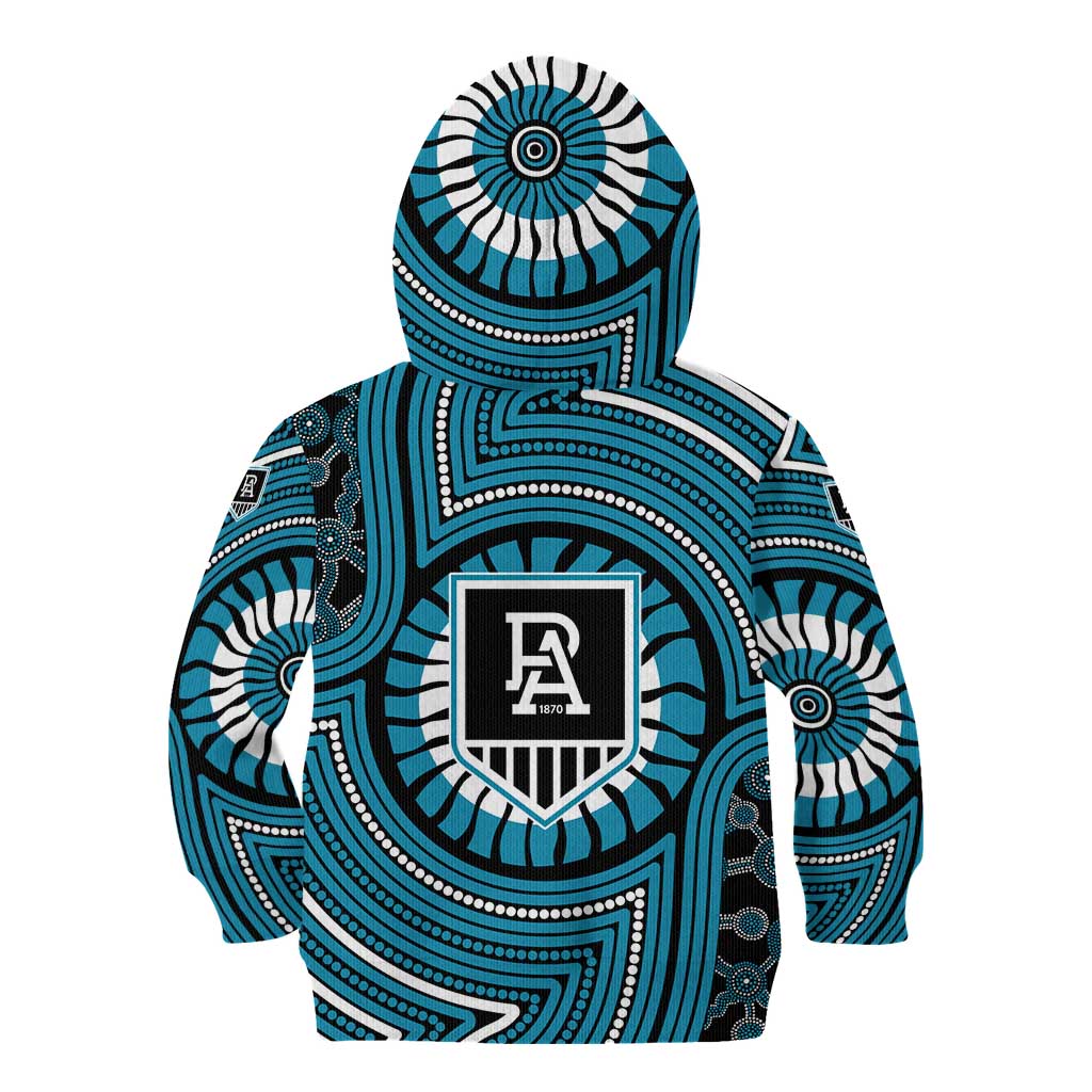 Port Adelaide Football Club Kid Hoodie Indigenous Monochrome Dot Art Mascot Style