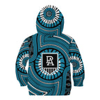 Port Adelaide Football Club Kid Hoodie Indigenous Monochrome Dot Art Mascot Style