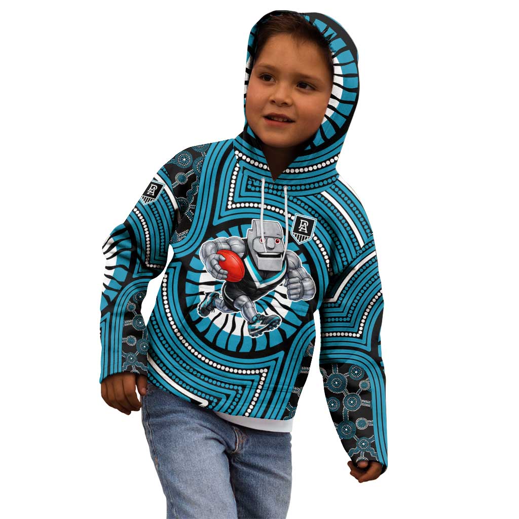 Port Adelaide Football Club Kid Hoodie Indigenous Monochrome Dot Art Mascot Style