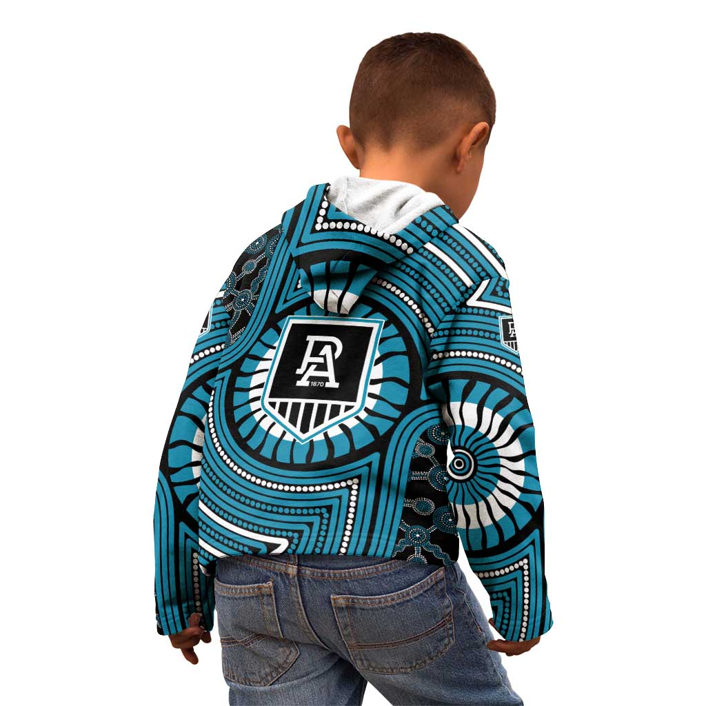 Port Adelaide Football Club Kid Hoodie Indigenous Monochrome Dot Art Mascot Style
