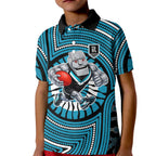 Port Adelaide Football Club Kid Polo Shirt Indigenous Monochrome Dot Art Mascot Style