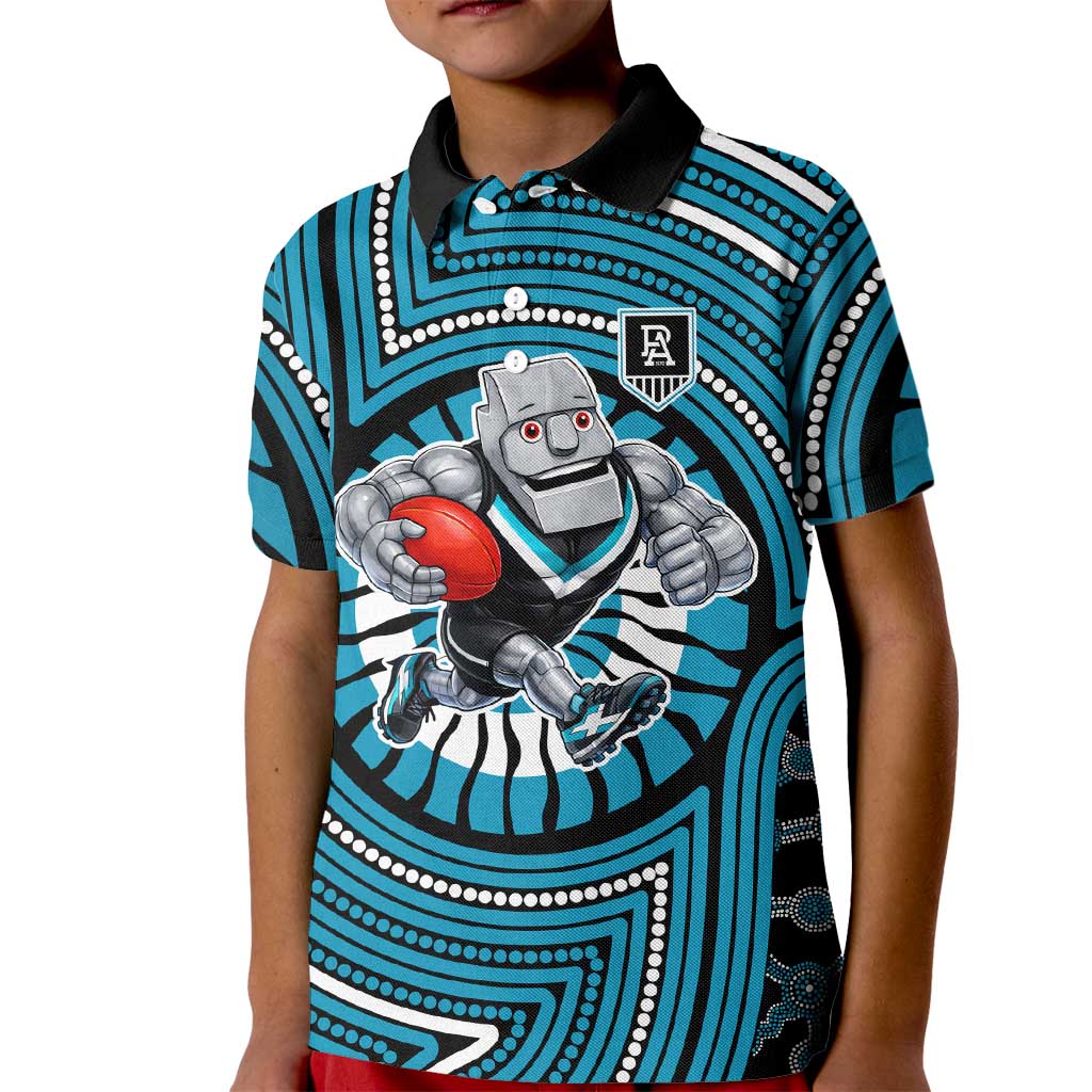 Port Adelaide Football Club Kid Polo Shirt Indigenous Monochrome Dot Art Mascot Style