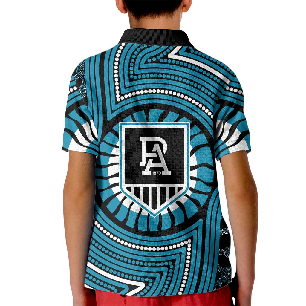Port Adelaide Football Club Kid Polo Shirt Indigenous Monochrome Dot Art Mascot Style