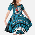 Port Adelaide Football Club Kid Short Sleeve Dress Indigenous Monochrome Dot Art Mascot Style