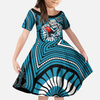 Port Adelaide Football Club Kid Short Sleeve Dress Indigenous Monochrome Dot Art Mascot Style