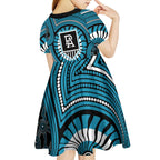 Port Adelaide Football Club Kid Short Sleeve Dress Indigenous Monochrome Dot Art Mascot Style