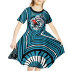 Port Adelaide Football Club Kid Short Sleeve Dress Indigenous Monochrome Dot Art Mascot Style