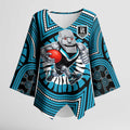 Port Adelaide Football Club Kimono Sleeve Blouse Indigenous Monochrome Dot Art Mascot Style