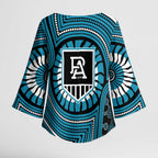 Port Adelaide Football Club Kimono Sleeve Blouse Indigenous Monochrome Dot Art Mascot Style