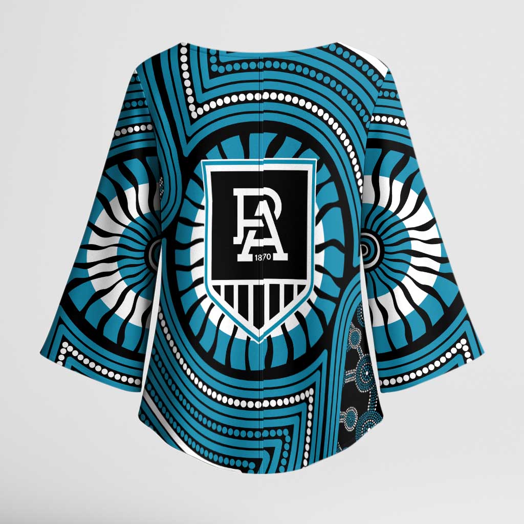 Port Adelaide Football Club Kimono Sleeve Blouse Indigenous Monochrome Dot Art Mascot Style