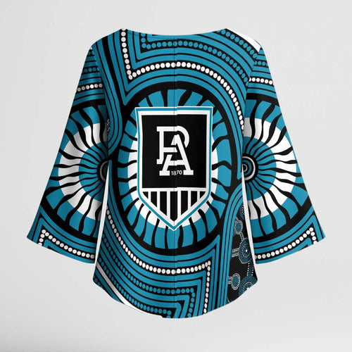 Port Adelaide Football Club Kimono Sleeve Blouse Indigenous Monochrome Dot Art Mascot Style