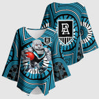 Port Adelaide Football Club Kimono Sleeve Blouse Indigenous Monochrome Dot Art Mascot Style
