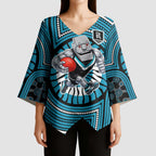 Port Adelaide Football Club Kimono Sleeve Blouse Indigenous Monochrome Dot Art Mascot Style