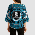 Port Adelaide Football Club Kimono Sleeve Blouse Indigenous Monochrome Dot Art Mascot Style