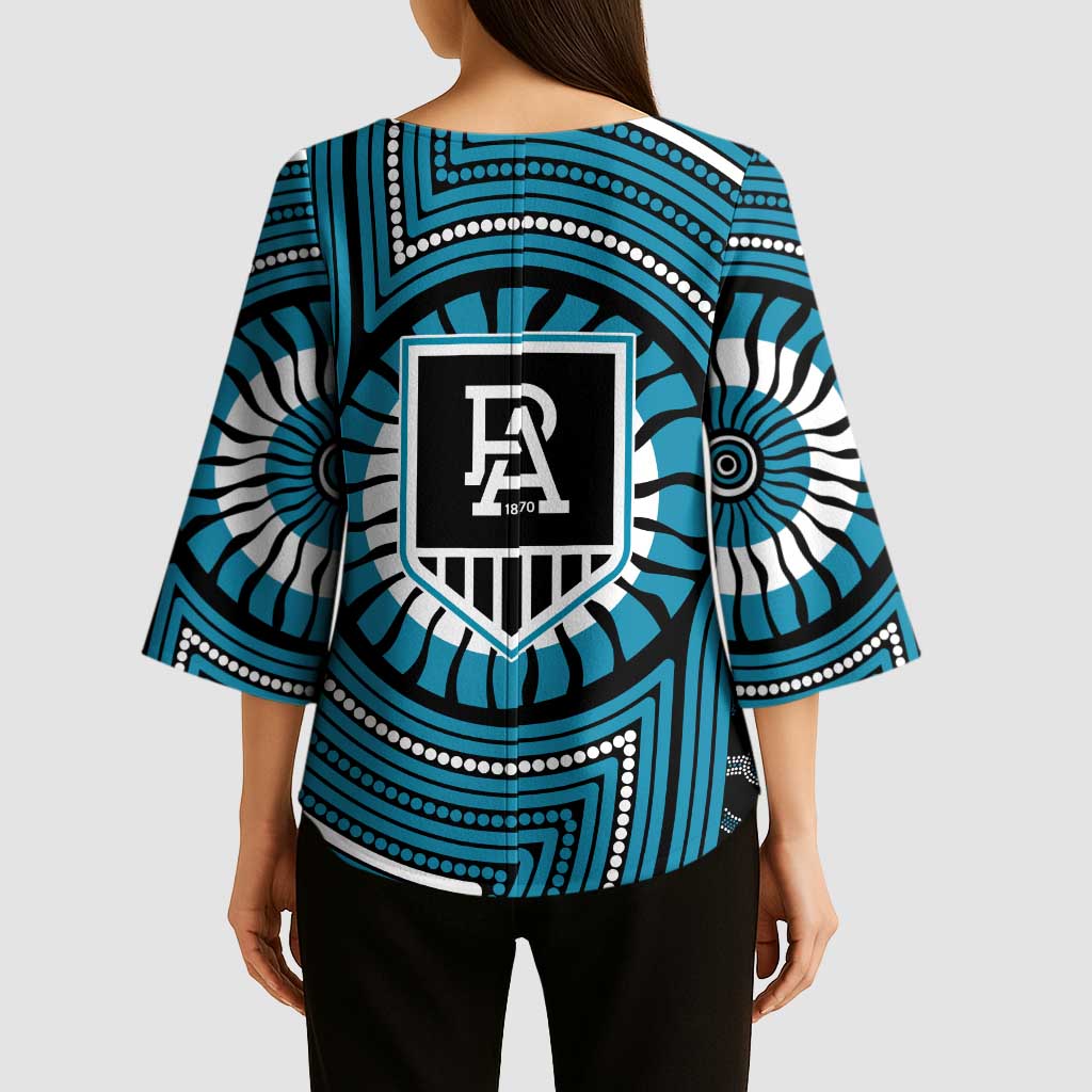 Port Adelaide Football Club Kimono Sleeve Blouse Indigenous Monochrome Dot Art Mascot Style