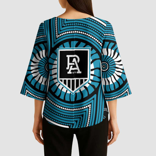 Port Adelaide Football Club Kimono Sleeve Blouse Indigenous Monochrome Dot Art Mascot Style
