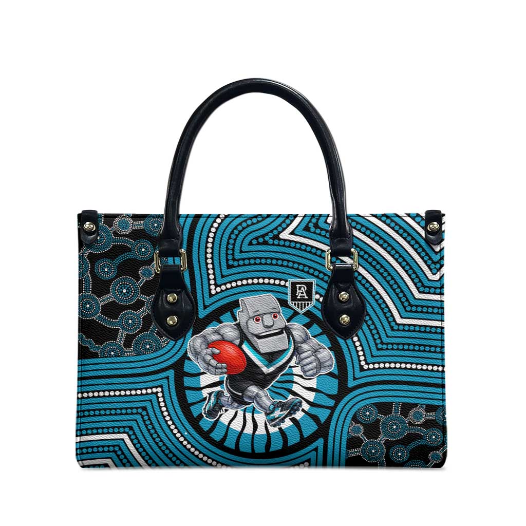 Port Adelaide Football Club Leather Bag Indigenous Monochrome Dot Art Mascot Style