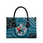 Port Adelaide Football Club Leather Bag Indigenous Monochrome Dot Art Mascot Style