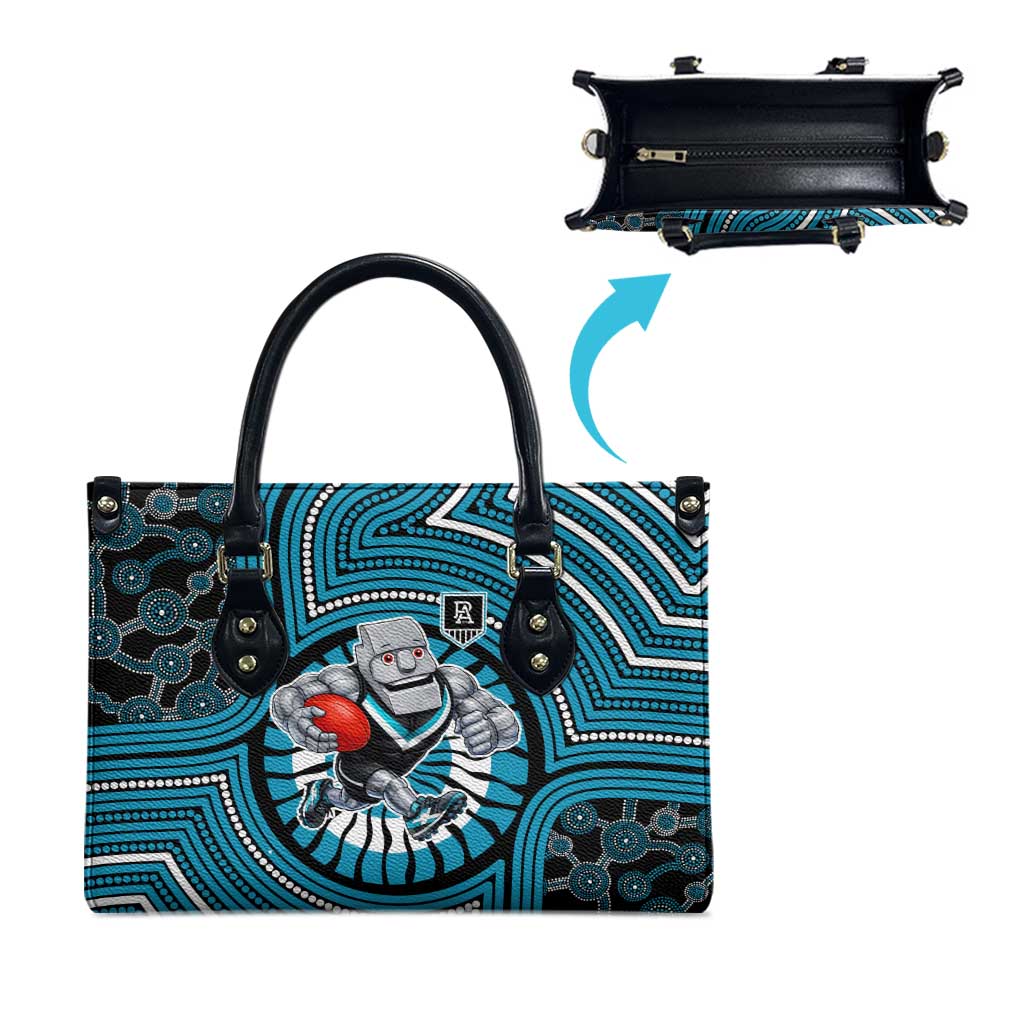 Port Adelaide Football Club Leather Bag Indigenous Monochrome Dot Art Mascot Style