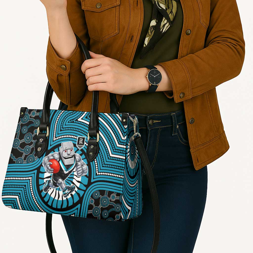 Port Adelaide Football Club Leather Bag Indigenous Monochrome Dot Art Mascot Style