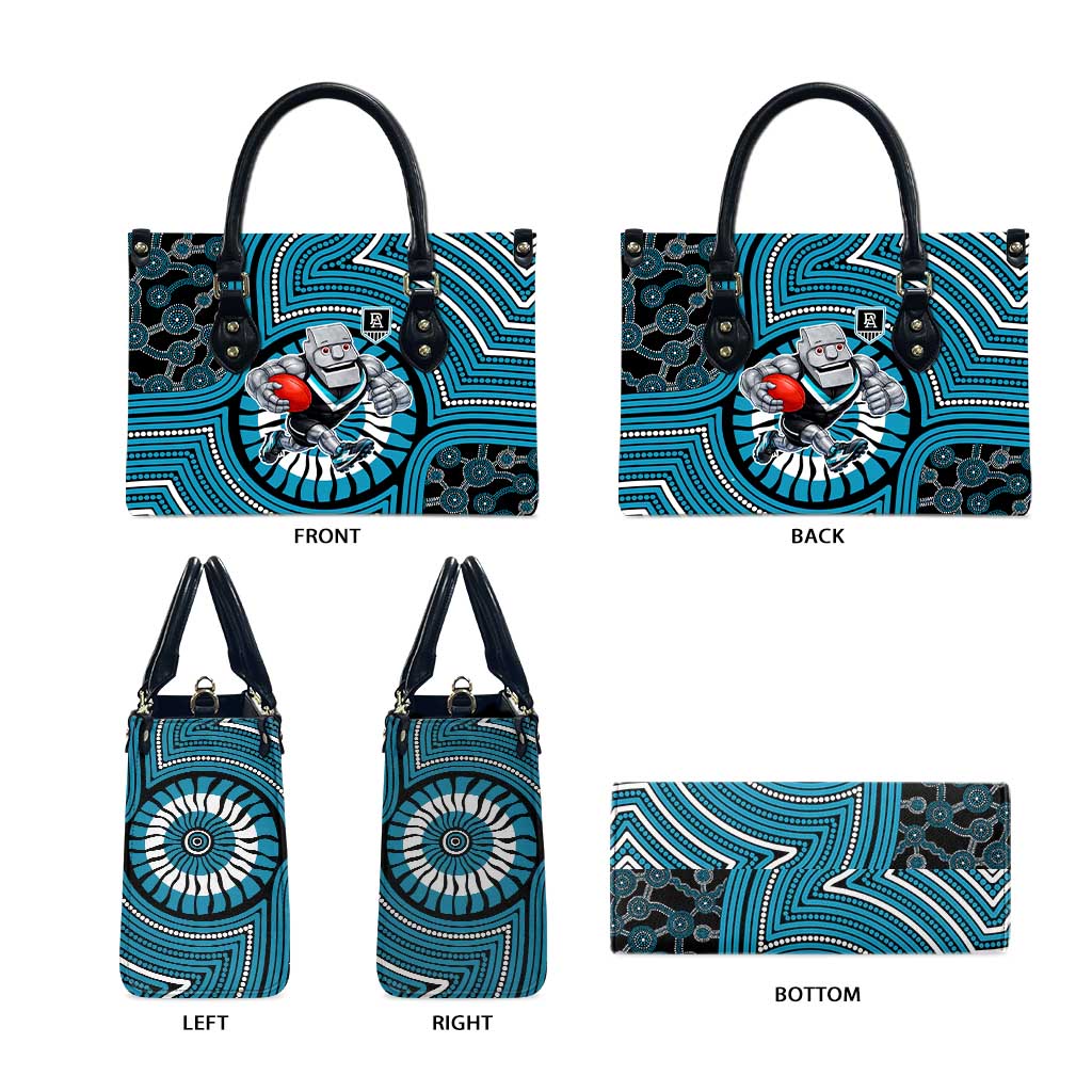 Port Adelaide Football Club Leather Bag Indigenous Monochrome Dot Art Mascot Style