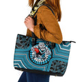 Port Adelaide Football Club Leather Tote Bag Indigenous Monochrome Dot Art Mascot Style