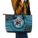 Port Adelaide Football Club Leather Tote Bag Indigenous Monochrome Dot Art Mascot Style