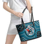 Port Adelaide Football Club Leather Tote Bag Indigenous Monochrome Dot Art Mascot Style