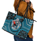 Port Adelaide Football Club Leather Tote Bag Indigenous Monochrome Dot Art Mascot Style