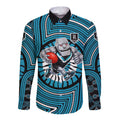 Port Adelaide Football Club Long Sleeve Button Shirt Indigenous Monochrome Dot Art Mascot Style