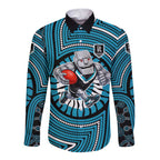 Port Adelaide Football Club Long Sleeve Button Shirt Indigenous Monochrome Dot Art Mascot Style