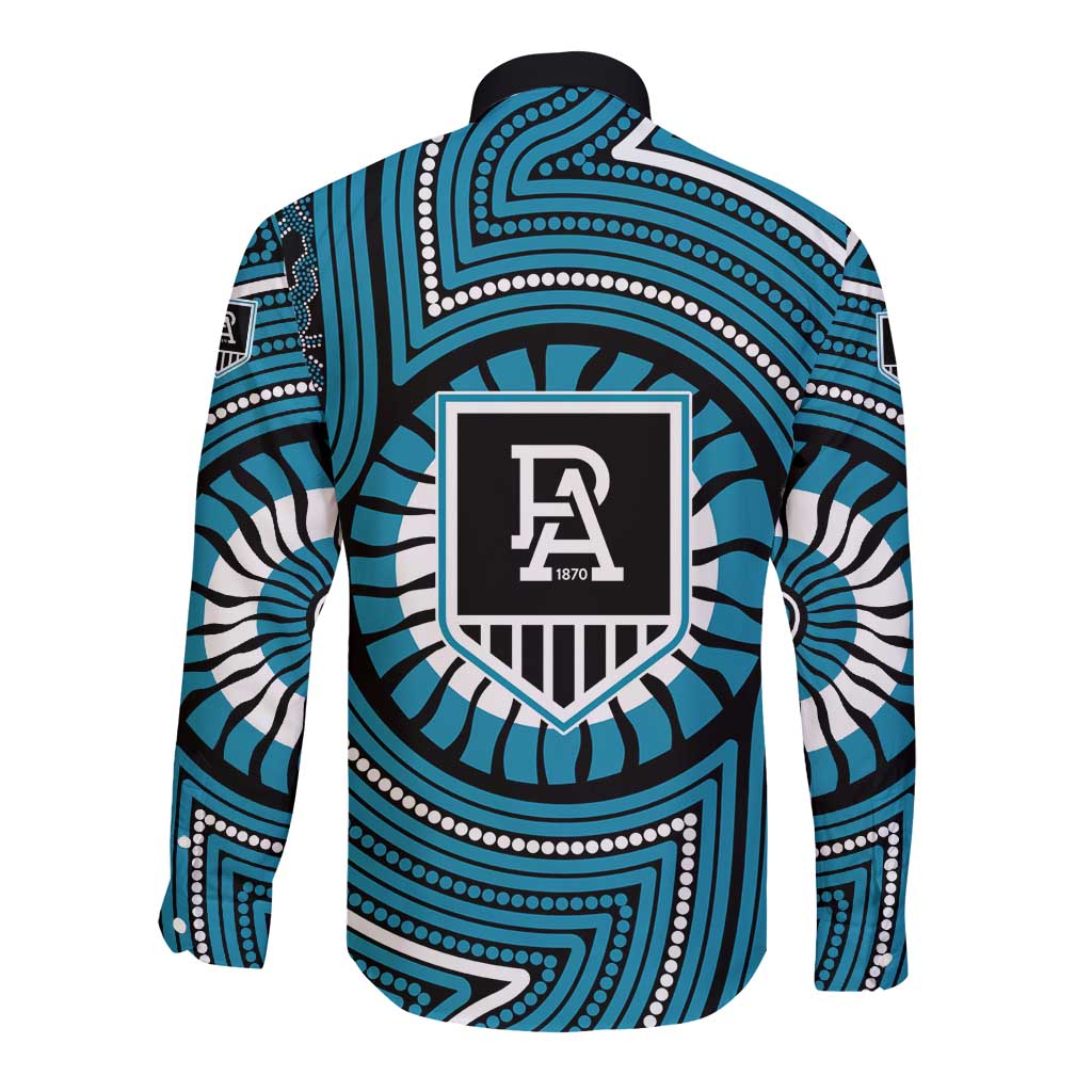 Port Adelaide Football Club Long Sleeve Button Shirt Indigenous Monochrome Dot Art Mascot Style