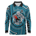 Port Adelaide Football Club Long Sleeve Polo Shirt Indigenous Monochrome Dot Art Mascot Style