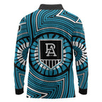 Port Adelaide Football Club Long Sleeve Polo Shirt Indigenous Monochrome Dot Art Mascot Style