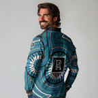 Port Adelaide Football Club Long Sleeve Polo Shirt Indigenous Monochrome Dot Art Mascot Style